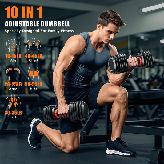 GIKPAL 50LB(25lbs*2) Adjustable Dumbbells Set,10 in 1 Quick-Select 2.5-25lbs Weight Adjustable Dumbbells for Full Body Home Workout